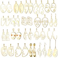 PRICES MAY VARY. Exquisite style: our gold face earrings are shaped in diverse hallow human face, hand or body styles, with golden color and abstract style, look simple and exquisite, full of art feeling, they will make you more elegant and attractive Stable and reliable material: these human face abstract design earrings are made of quality alloy and the pins are made of 316L stainless steel, which is anti-sensitive and lightweight to wear, won't bring extra burden on your earrings, not easy to Face Abstract, Hand Earrings, Laser Cut Earrings, Gold Face, Face Earrings, Abstract Face, Face To Face, Abstract Faces, Design Earrings