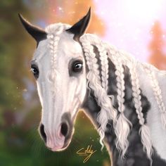 a white horse with braids on it's head