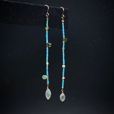 Blue Gemstone Bead Drop Earrings, Blue Gemstone Beads Drop Earrings, Gemstone Beaded Dangle Earrings For Jewelry Making, Dangle Beaded Earrings With Gemstone Beads For Jewelry Making, Gemstone Beads Dangle Earrings For Jewelry Making, Turquoise Teardrop Earrings With Tiny Beads, Turquoise Teardrop Earrings With Faceted Beads, Artisan Tiny Beads Drop Earrings, Turquoise Dangle Beaded Earrings With Tiny Beads