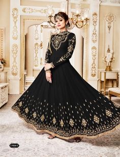 #black #georgette #embroidery #designs #anarkalisuit | black georgette anarkali suit | embroidered anarkali suit | bottom innar sentun | Duptta Jarget with less pati | occasional wear | party wear | Blue Anarkali Dress, Black Dress Design, Wedding Anarkali, Latest Wedding Dress, Ladies Salwar Kameez, Fancy Black Dress, Shamita Shetty, Designer Bridal Lehenga Choli