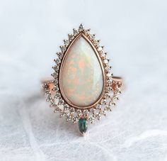 Australian Opal Ring Set, Unique Pear Opal Ring Set With Diamonds - Etsy Pear Opal Ring, Marquise Sapphire, Australian Opal Ring, Metric System, Round Sapphire, 2 Rings, Ring Displays, Engagement Rings Opal, Jewelry Lookbook