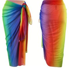 Bright Multi Color Tie Dye Sarong. Beach Wrap Skirt Is Perfect For A Swimsuit Coverup. Content Is 82% Polyester & 18% Elastane. Fabric Is A High Stretch. Measurements Flat Are Approximately 73” Wide X 47” Long. In New Condition. Nwt Bright Colors Are Red, Orange, Yellow, Lime Green, Green, Teal, Blue, Violet & Purple. (Box C-59) Multicolor Summer Beach Cover-up Bottoms, Multicolor Sarong For Vacation In Spring, Multicolor Sarong For Spring Vacation, Casual Multicolor Sarong For Beach Season, Rainbow Beachwear Swimwear For Summer, Rainbow Summer Swimwear For Beach Season, Rainbow Swimwear For Beach Season Vacation, Rainbow Swimwear For Beach Season, Summer Rainbow Swimwear For Vacation