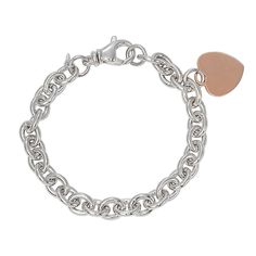 "Bracelet Details: Length: 7.5 in. Clasp: lobster-claw Metal: 14k rose gold over sterling silver, rhodium-plated sterling silver  Size: 7.5"". Color: Multicolor. Gender: female. Age Group: adult." Classic Heart Charm Bracelet In White Gold, Elegant Sterling Silver Heart-shaped Charm Bracelet, White Gold Classic Heart Charm Bracelet, Classic White Gold Heart Bracelet, Elegant White Gold Charm Bracelet For Valentine's Day, Rose Gold Chain Bracelet With Heart Charm, Elegant Rose Gold Chain Bracelet With Heart Charm, Elegant White Gold Heart Charm Bracelet, Classic Sterling Silver Bracelet With Heart Charm For Gift