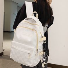 Size:length 33cm,Width 14cm,Height 46cm Color:black/white Female Men High Capacity Travel Book Bag Girl Boy Lattice SchoolBag Male Women Plaid College Backpack Lady Laptop Unisex Fashion [23y 6m 13d] Cool School Bags, Black School Bags, Plaid Backpack, School Bag College, Women Backpack Travel, Trendy Backpacks, College Backpack, School Bags For Girls, Boys Backpacks