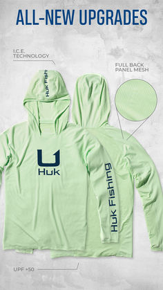 Improved breathability on our #1 performance fishing shirt Green Moisture-wicking Hooded Top, Outdoor Long Sleeve Top With Drawstring Hood, Green Long Sleeve Moisture-wicking Hoodie, Green Tops With Adjustable Hood For Outdoor, Sun Hoodie, Evaporative Cooling, Summer Sunshine, Sun Protection Hat, Kids Outerwear