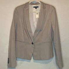 Details: - One Button Women’s Suit Jacket - Size 12 - New With Tags Neutral Business Blazer With Button Closure, Beige Blazer With Button Closure For Office Wear, Cream Button-up Blazer For Office, Beige Button-up Blazer For Work, Cream Blazer With Buttons For Work, Cream Single Button Outerwear For Work, Beige Buttoned Blazer For Office, Beige Blazer With Buttons For Office Wear, Cream Workwear Outerwear With Single Button