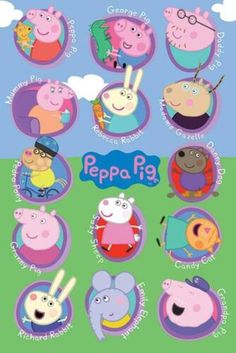 peppo pig stickers are shown on the back of a phone case, with different characters