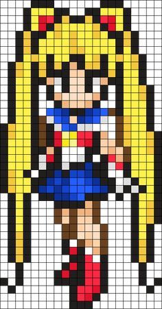 a cross stitch pattern with the image of wonder woman in blue and yellow, as well as