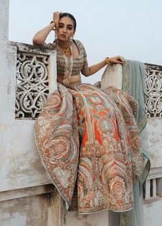 Silk embroidered lehnga dress fully embellished for wedding wear. Buy online silk embroidered lehnga with motifs and other embellishments in all over USA Nameera By Farooq, Bridal Anarkali, Anarkali Frock, Mehndi Dress, Angrakha Style, Anarkali Lehenga, Indian Wedding Outfit, Bridal Shirts, Lehnga Dress