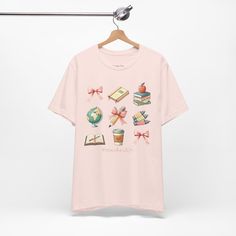 cute aesthetic teacher tshirt with coquette pictures Pink Relaxed Fit T-shirt For School, Pink T-shirt For End Of School Year, Back To School Pink Graphic Print Tops, Pink Graphic Print Top For Back To School, Back To School Pink Graphic T-shirt, Back To School Pink T-shirt With Graphic Print, Back To School Pink Graphic Print T-shirt, Casual Pink T-shirt For School Event, Casual Pink T-shirt For School