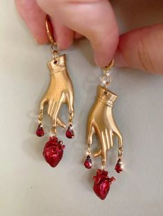 Size: 3.2 inch Material: alloy steel brass zinc copper Weight: for 2 - 0.9 oz Gothic Vampire, Red Blood, Dope Jewelry, Heart Dangle Earrings, Heart Drop Earrings, Jewelry Lookbook, Funky Jewelry, Dream Jewelry, Jewelry Inspo