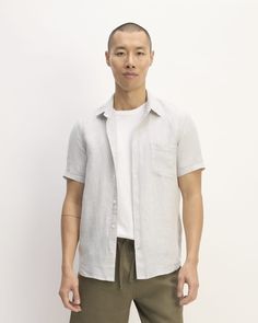 The Linen Short-Sleeve Standard Fit Shirt Collared Linen Camp Shirt With Pockets, Classic Spring Camp Shirt For Casual Gatherings, Linen Camp Shirt With Spread Collar And Button Closure, Summer Linen Camp Shirt With Placket, Spring Linen Camp Shirt With Button Closure, Classic Camp Shirt For Casual Summer Gatherings, Casual Collared Linen Shirt, Casual Linen Collared Shirt, Casual Linen Short Sleeve Shirt With Placket