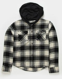 Rsq Plaid Hooded Flannel. Allover Plaid Pattern. Dual Chest Pockets With Button Closures. Button Front. Heathered Hood. Long Sleeves With Button Cuffs. Rounded Hem. 55% Cotton, 45% Polyester. Machine Wash. Imported. | Rsq Boys Plaid Hooded Flannel Winter Streetwear Flannel Shirt With Pockets, Winter Flannel Outerwear With Snap Buttons, Collared Flannel Shirt For Winter Streetwear, Winter Streetwear Collared Flannel Shirt, Plaid Hooded Flannel Outerwear, Fall Flannel Outerwear For Streetwear, Casual Hooded Flannel Shirt For Winter, Flannel Outerwear For Fall Streetwear, Casual Winter Flannel Shirt With Buttons