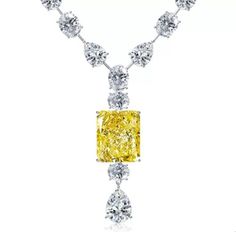 12CT radiant Diamond Veneer Cubic Zirconia canary necklace. 830E095 Stone Well, Zirconia Necklace, Topaz Pendant, Cubic Zirconia Necklace, Radiant Diamond, Necklace Size, Radiant Cut, Necklace Sizes, Girls Accessories