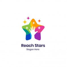 the reach stars logo is colorful and has two hands reaching out to each other,