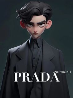 an animated character in a suit and tie with the words prada written on it