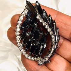 Vintage Black Glass And Rhinestone Silver Tone Brooch is absolutely a stunning Brooch there are no missing rhinestones none of the black glass is cracked or broken it measures 2 1/2 inches width and 1 1/2 inches length can be worn either way Black Brooch Jewelry For Wedding, Black Rhinestones Brooch For Gift, Black Brooch Jewelry For Party, Black Party Jewelry Brooch, Glamorous Crystal Brooches For Evening, Glamorous Evening Crystal Brooches, Onyx Cufflinks, Tea Party Wedding, Turtle Earrings