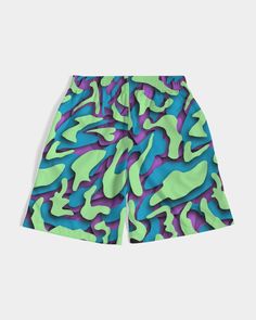 Multicolor Summer Outdoor Shorts, Casual Green Bottoms With Graphic Print, Casual Shorts With All Over Print, Casual Purple Bottoms With Graphic Print, Casual Multicolor Bottoms With Abstract Print, Casual Multicolor Abstract Print Bottoms, Green Graphic Print Bottoms For Summer, Green Graphic Print Shorts For Spring, Multicolor Outdoor Shorts