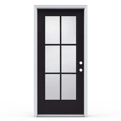 a black and white door with glass on the front side, isolated against a white background