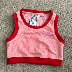 Monogram Tank Top. New. Red Sporty Crop Top For Spring, Sporty Red Crop Top For Spring, Adidas Fitted Summer Tops, Fitted Adidas Summer Tops, Trendy Stretch Adidas Tops, Trendy Adidas Stretch Tops, Adidas Trendy Stretch Tops, Fitted Red Adidas Top, Red Fitted Adidas Top