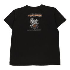 Description:Vintage Wisconsin black Harley Davidson t-shirt, fits medium.GENDER: womens CONDITION: very good.STYLE: t-shirtERA: 1990sCOLOUR: blackFABRIC: cotton Retro Black T-shirt With Front Print, Vintage Black T-shirt With Front Print, Vintage Black T-shirt With Graphic Design, 90s Black T-shirt With Graphic Design, Black Grunge T-shirt For Fan Merchandise, 90s Style Black Top With Front Print, 90s Black Top With Front Print, Black Grunge Style T-shirt For Fan Merchandise, 90s Black T-shirt With Front Print