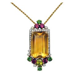 Citrine Mixed Stones and Pearl Gold Pendant 1 Luxury Gold Gemstones With Accent Stones, Amethyst And Citrine, Art Nouveau Necklaces, Vintage Pendant Necklace, Citrine Jewelry, Yellow Jewelry, Gemstone Pendant Necklace, Necklace Stone, Citrine Pendant