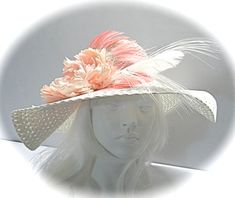 Whimsical Sun Hat With Curved Brim For Spring, Adjustable Straw Hat With Structured Crown For Spring, Spring Beach Boater Hat With Structured Crown, Spring Church Hat With High Crown, Formal Boater Hat With Flat Brim For Spring, Formal Spring Boater Hat With Flat Brim, Elegant Pink Summer Sun Hat, Elegant Pink Sun Hat For Summer, Formal White Sun Hat For Summer