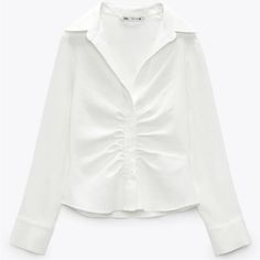 Only Worn Once! Basically Brand New Crisp White Zara Blouse Perfect To Dress Up For Work With Or To Make Casual For Brunch. Size Large But Runs A Bit Small Becausezara. I’m 5’10 And Typically Wear Size M Feminine Zara Button-up Top, Chic Zara Tops With Buttons, Zara Feminine Button-up Tops, White Zara Blouse With Buttons, Zara Fitted V-neck Shirt, White Zara Blouse With Button Closure, Elegant Button-up Zara Tops, Elegant Zara Button-up Top, Chic Zara Blouse With Button Closure