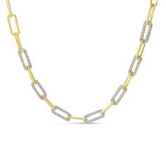 Birmingham Jewelry Item Number: BJN10657-18 Women's Necklace Alternating Diamond Link Paper Clip Necklace 14K Yellow Gold Diamond: 0.84ct Paper Clip Necklace, Paperclip Chain Necklace, Women's Necklace, Gold Diamond Necklace, Diamond Bar, Link Necklace, Chain Pendants, Paper Clip, Pave Diamonds