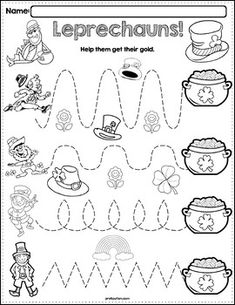 leprechauns worksheet with pictures to help kids learn how to write and