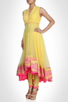 lemon color anarkali suit online Lemon Color, Curated Outfit, Add Sleeves, Embroidery Materials, Types Of Embroidery, Net Fabric, Anarkali Suit, Anarkali Suits, Lehenga Designs