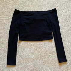 New! Never Been Worn! Black Cropped Shirt That Is Off The Shoulder Style. Long Sleeves. Long Sleeve Cotton Crop Top For Night Out, Spring Black Crop Top, Solid Cotton Tops For Night Out, Cotton Tops For A Night Out, Black Casual Long Sleeve Top For Summer, Casual Black Long Sleeve Top For Summer, Black Fitted Top For Night Out, Stretch Cotton Top For Night Out, Fitted Black Top For Night Out