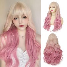 PRICES MAY VARY. 【Wig Design】Blonde ombre pink long wavy wig.fashionable wave styles and exquisite hair dyeing techniques make you more fashionable and charming. 【About this wig】Synthetic heat resistant fiber. natural and realistic, soft and skin friendly, without damaging the scalp. 【Wig Cap】Breathable rose net, comfortable, fit the scalp better,making the wig look more realistic and natural. 【Wig Usage】Perfect for Halloween, masquerade parties, christmas, anime cosplay and any other occasion. Blonde With Bangs, Wig Design, Curly Ombre, Pink Wigs, Christmas Anime, Long Wavy Wig, Cloud Pink, Natural Hair Wigs, Long Hair Wigs