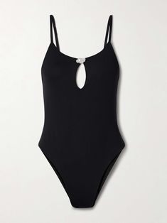 SARA CRISTINA Pearl-embellished cutout swimsuit Elegant Cutout Backless Swimwear, Elegant Backless Cutout Swimwear, Elegant One-piece Cutout Swimwear, Elegant Cutout Swimwear For Poolside, Elegant Poolside Cutout Swimwear, Elegant Cutout Bodysuit For Beach, Elegant Cutout Bodysuit For The Beach, Elegant Cutout Bodysuit For Party, Chic Evening Swimwear With Cutout