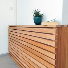 a plant is sitting on top of a wooden counter