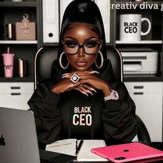 a woman sitting at a desk in front of a laptop computer with her hands on her chest