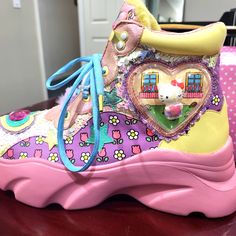 "Irregular Choice Hello Kitty Boots "You Brighten My Day" Size 40/9.5 Brand New In Box With Tag! Kitsch Clothing, Irregular Shoes, Kid Core Outfits, Hello Kitty Boots, Shoes Hello Kitty, Cake Shoes, Hello Kitty Style, Colorful Boots, Alt Shoes