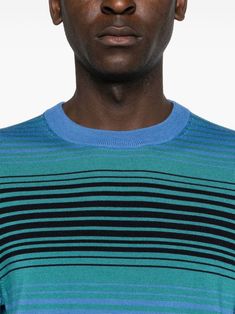 green/multicolour merino wool fine knit horizontal stripe pattern ribbed trim crew neck long sleeves straight hem This item is in size L and the color is Blue Pant Trousers Women, Sweaters Blue, Striped Crewneck, Loafer Shoes Women, Wool Jumper, Men's Sweaters, Trouser Pants Women, Fine Knit, Paul Smith