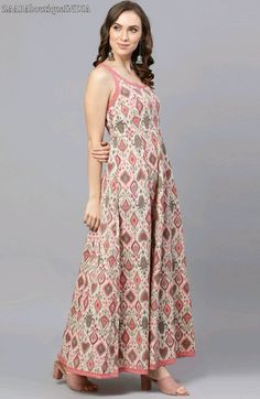 "HAND WOVEN MAXI DRESS *Sensationalize your wardrobe with this cream and pink sleeveless dress. *Tailored to sartorial perfection from premium quality fabric, it assures a soft and soothing touch against the skin.The round neck adds to its appeal. The printed pattern makes it a captivating choice. *Fabric:- Cotton *Wash Care:- Machine-wash *Color:- Cream & Pink *Neck/Collar:- Round neck *Model fit:- Model is 5'7\"/170 cms and is wearing S *Sleeve:- Sleeveless AVAILABLE IN 5 SIZES THEY ARE IN Cotton Floor-length Dress For Navratri, Cotton Sleeveless Dress For Navratri, Bollywood Style Cotton Floor-length Dress, Beige Dress For Navratri Festival, Multicolor Maxi Dress For Navratri, White Sleeveless Dress For Navratri, Fitted Bollywood Cotton Dresses, Fitted Navratri Dress, Cotton Maxi Dress For Festive Occasions