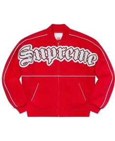 Twill Vintage Bomber Jacket Supreme Clothing, Supreme Streetwear, Celebrities Leather Jacket, Street Fashion Men Streetwear, Satin Jackets, Streetwear Men Outfits, Old English, Casual Streetwear, Red Jacket