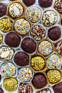 many different types of chocolates and sprinkles