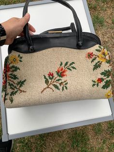 Vintage Needlepoint Tapestry Carpet Bag Floral Purse Top Handle-Montessa (Italy) | eBay