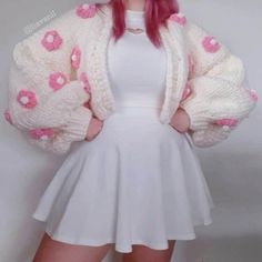 Hey! 💖 everyone welcome to our unique store! I'm creating and my mom is knitting as a team! I'm in love with Kawaii and Cottagecore style. My mom is also knitting for 30 years and she is a professional knitter. Our designs are rare to find and suitable for everybody. And we are using the best yarns in the world! 🌎 This product will keep you as warm as a coat and when you wear it. Our cardigan is chunky and oversized. Our yarns are also thick and mixed wool and acrylic premium. Handmade with lo One Size White Crochet Sweater, Cute Oversized White Outerwear, Kawaii White Sweater For Winter, Cute White Long Sleeve Cardigan, White Kawaii Cardigan For Fall, Cute White Winter Cardigan, White Knitted Acrylic Outerwear, White Kawaii Sweater For Spring, Kawaii Long Sleeve Knitted Sweater