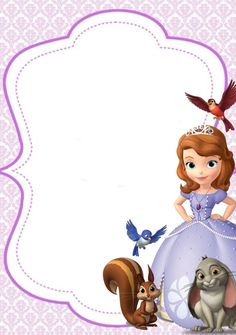 a princess and her animals with a purple frame