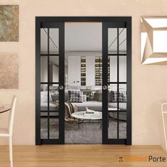 Sliding French Pocket Door with Clear Glass | Solid Wood Interior Bedroom Sturdy Doors | Buy Doors Online Wood Interior Bedroom, French Pocket Doors, Wood Sliding Closet Doors, Pocket Door Frame, European Doors, Soft Opening, Mdf Doors, Sliding Closet, Style Français