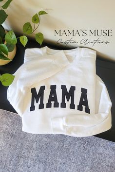 MAMA Applique with Black Glitter HTV Sweatshirt Brand: COMFORT COLORS (WHITE)  Embroidery Outline: Black Embroidery Outline, Gift Ideas Mothers Day, Mama Sweatshirt, Great Gift Ideas, Embroidered Sweatshirt, Branded Sweatshirts, White Embroidery, Embroidered Sweatshirts, Black Glitter