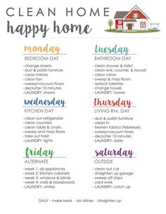 the clean home happy home schedule