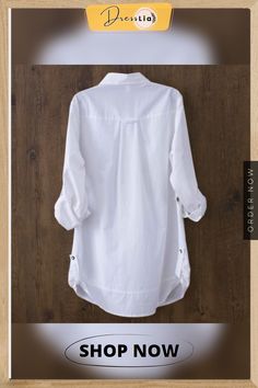 100% Cotton Women White Long-sleeved Slim Blouse Casual Shirts Button Tops Summer Blouse With Casual Collar And Buttons, Casual Blouse With Buttons, Casual Blouse With Buttons And Casual Collar, Casual White Blouse With Buttons, White Button-up Blouse With Back Button Closure, White Blouse With Rolled Sleeves For Fall, Casual Collar Blouse For Work With Buttons, Casual Collar Workwear Blouse With Buttons, Casual Collar Tops With Buttons For Work