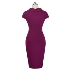 Item Type: DressGender: WomenMaterial: Polyester, CottonNeckline: CollarLength: MidiQuantity: 1Pattern: SolidColor: Black, PurplePackage Includes:1 x DressSize Info:SizeBust ( cm / inch )Waist ( cm / inch )Hip ( cm / inch )Length ( cm / inch )S86 / 33.8671 / 27.9590 / 35.43104 / 40.94M91 / 35.8376 / 29.9295 / 37.40104 / 40.94L96 / 37.8081 / 31.89100 / 39.37106.7 / 42.01XL101 / 39.7686 / 33.86105 / 41.34106.7 / 42.01XXL106 / 41.7391 / 35.83110 / 43.31106.7 / 42.01 Elegant Purple Bodycon Cocktail Dress, Elegant Fitted Purple Bodycon Dress, Elegant Purple Bodycon Dress For Night Out, Purple Knee-length Bodycon Dress For Evening, Elegant Purple Office Dress, Chic Fitted Purple Evening Dress, Elegant Purple Bodycon Dress, Chic Purple Fitted Evening Dress, Elegant Purple Midi Dress For Office