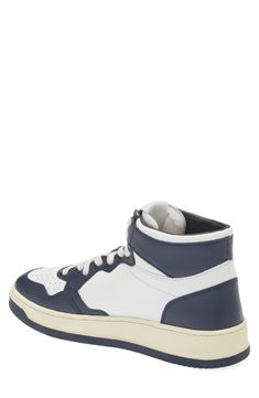 Vintage-inspired design elevates a sporty sneaker with smart perforations for breathable comfort. Lace-up style Leather upper/textile and leather lining/rubber sole Imported Navy Leather High-top Sneakers With Branded Insole, Navy Sneakers With Perforated Toe Box, Sporty Leather Basketball Shoes With White Sole, Leather High-top Sneakers Athleisure Style, Navy Leather Lace-up High-top Sneakers, Leather High-top Sneakers With Branded Insole For Athleisure, Leather High-top Sneakers With Boost Midsole, Sporty Leather High-top Sneakers With Boost Midsole, Blue Leather High-top Sneakers With Perforations